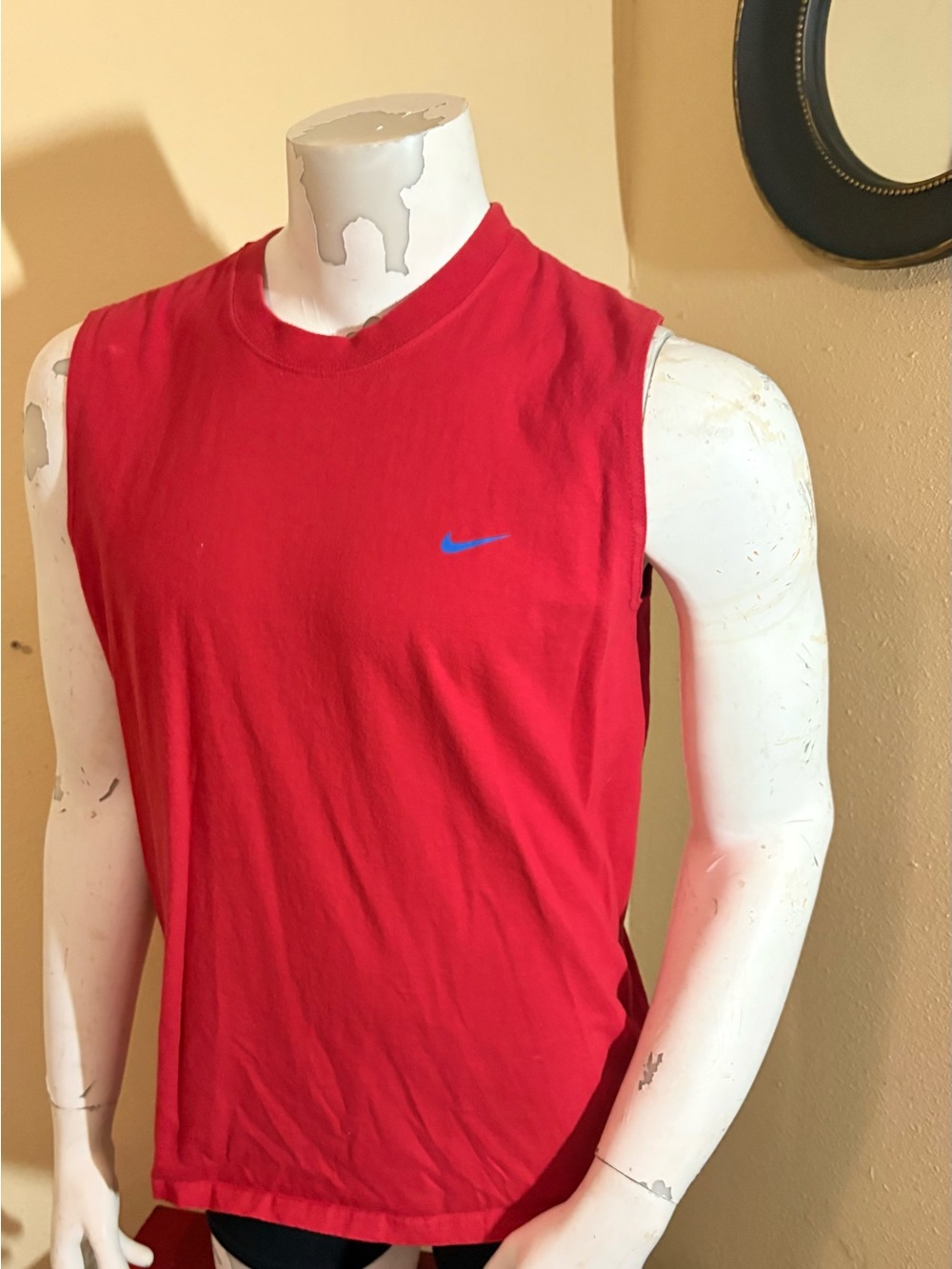 Nike Red Sleeveless Athletic Tank with Blue Swoosh - Picture 2 of 5